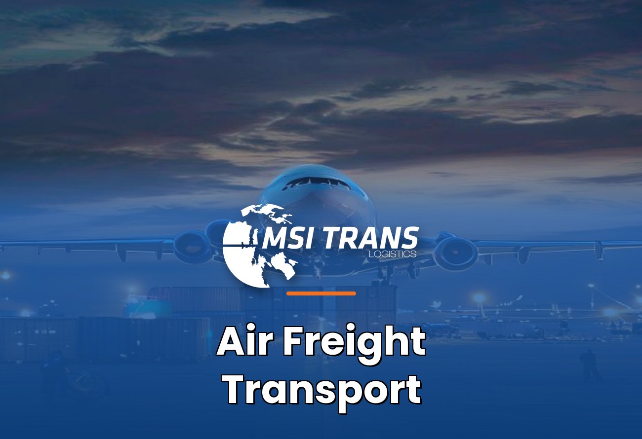 MSI Trans Air Freight Transportation cover — cargo Boeing 747 freighter loading ULD containers at international airport cargo apron