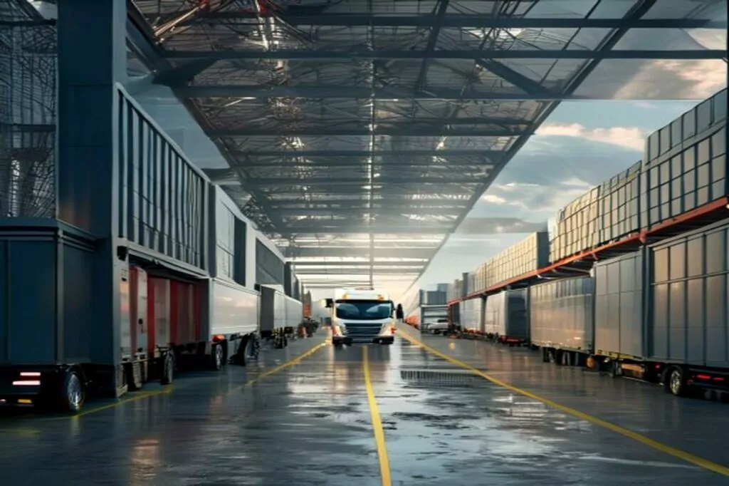 International Shipping Companies in Ankara 5 European distribution warehouse with semi trucks being loaded