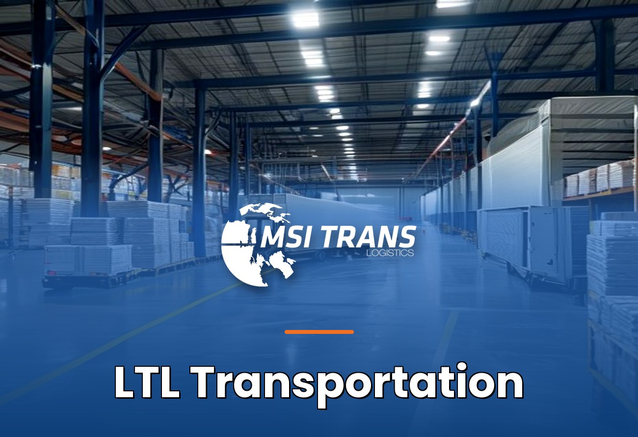 MSI Trans LTL Transportation Services cover — modern logistics warehouse loading dock with consolidated pallets
