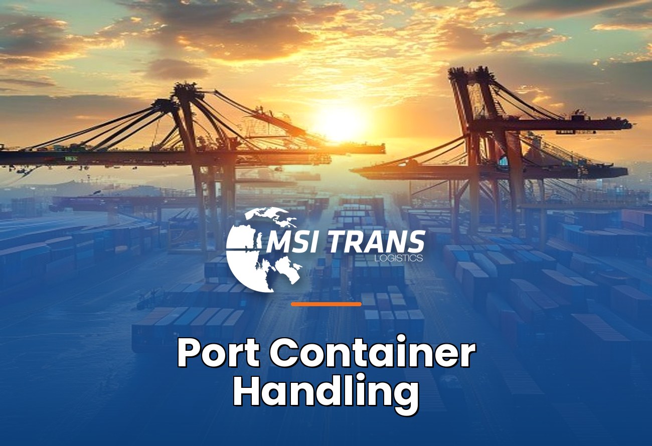 MSI Trans Port Container Handling cover — ship-to-shore gantry cranes loading containers at port terminal
